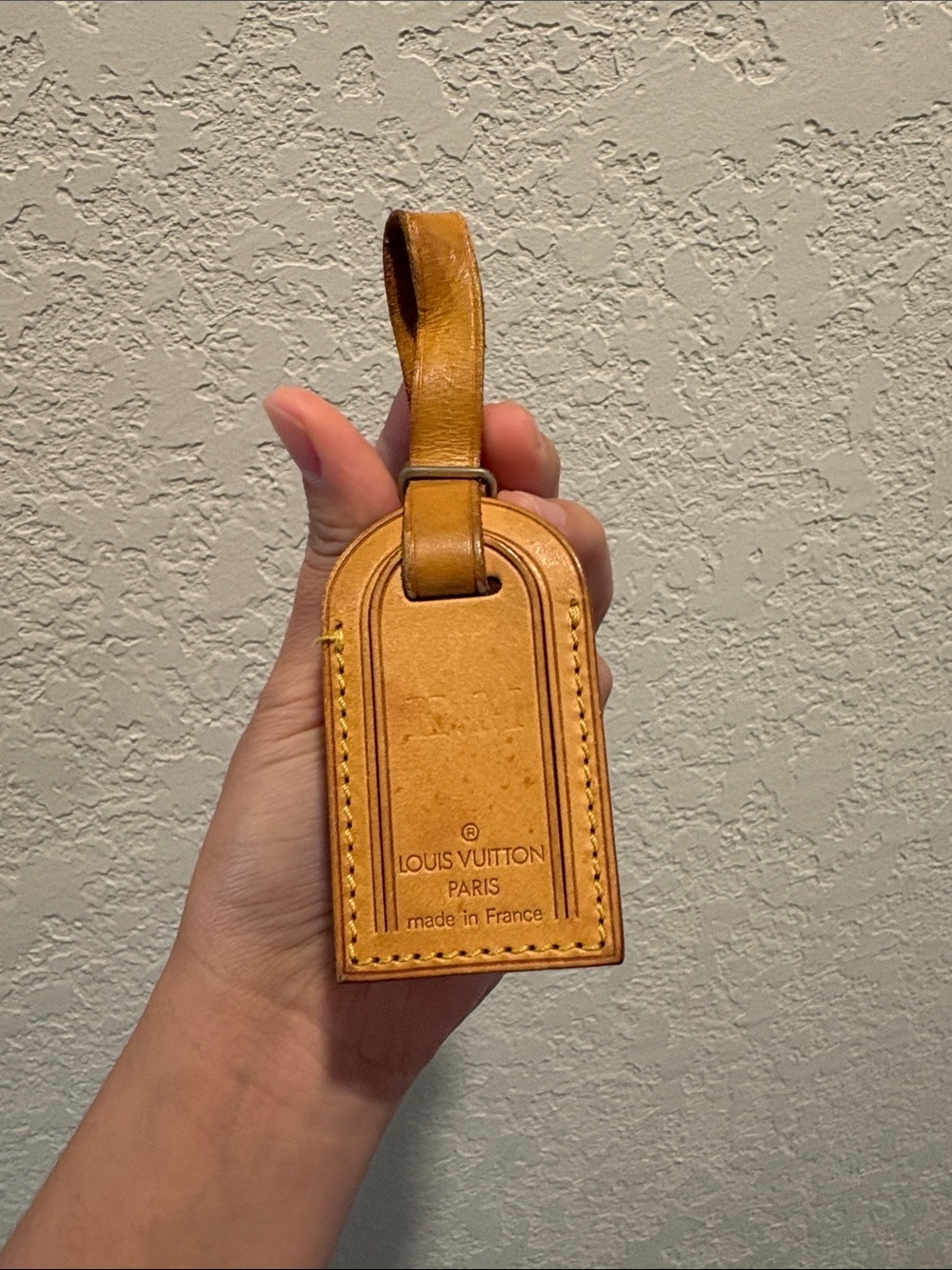 Louis Vuitton Mini Brown Leather Luggage Tag with K.M Initial